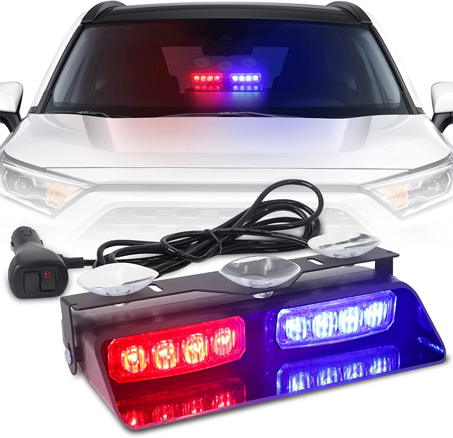車のストロボ ライト、非常用赤と青の点滅 - 16 LED (32W) - マルチカラー 18cm x 2 個 | Cool Mania
