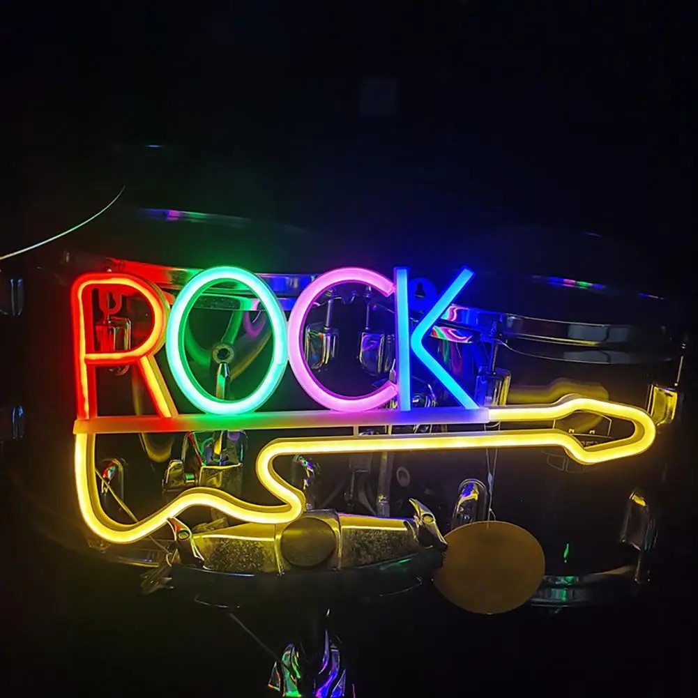 光る LED ネオン ロゴ サイン - ロック ギター
