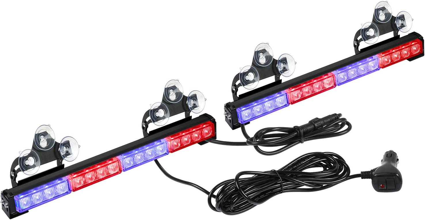 車用の青と赤のライト - ストロボ緊急点滅ライト 32 LED (64W) - マルチカラー 42cm x 2 個 | Cool Mania