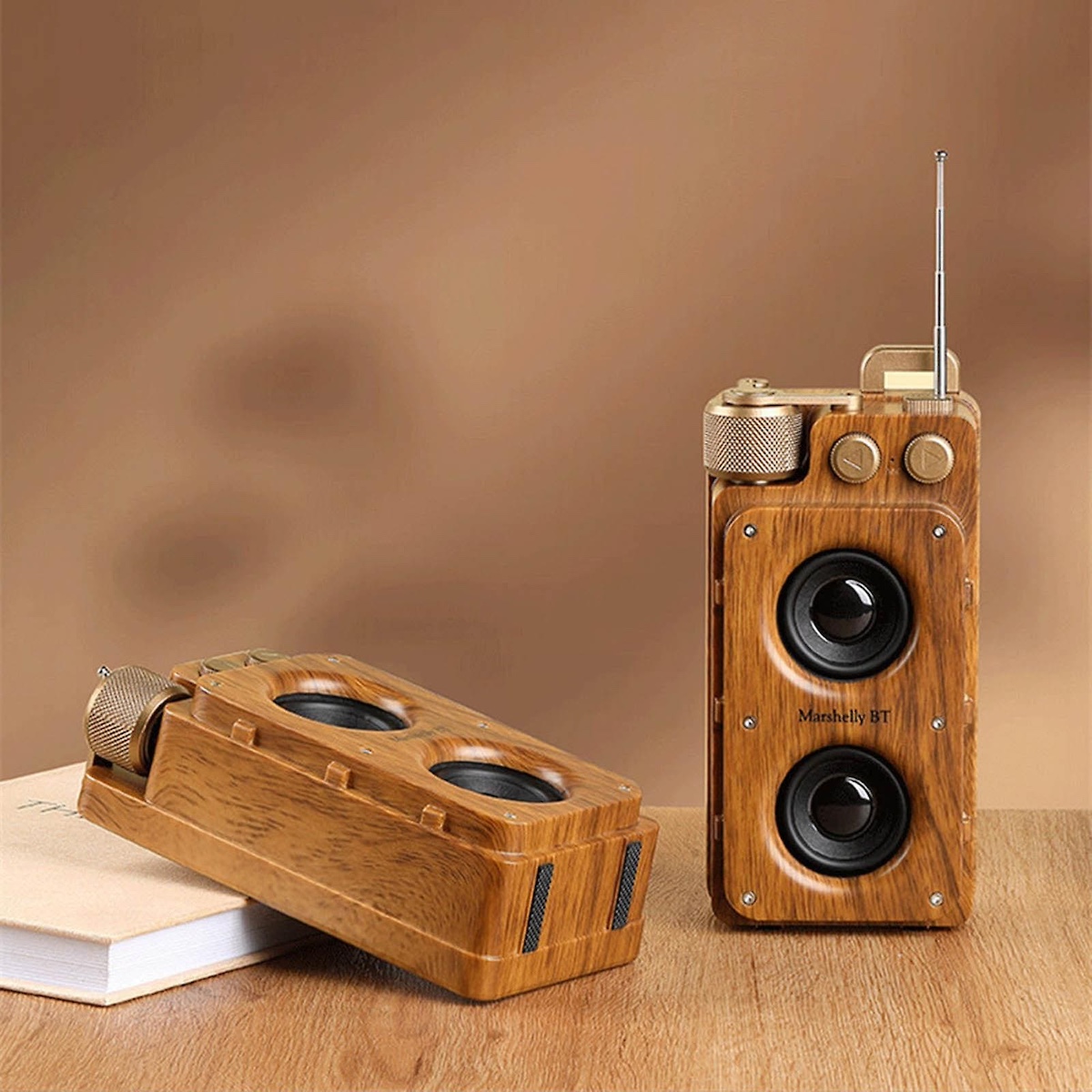 小型ポータブルレトロビンテージ木製ラジオ