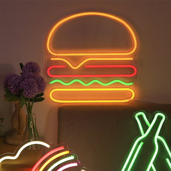 壁に光る LED ネオンサイン - ハンバーガー